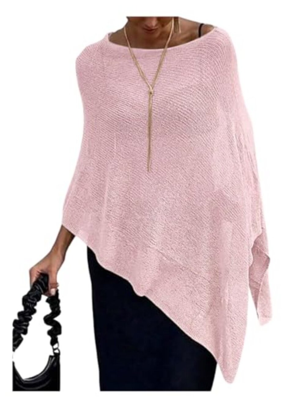 Women's Sheer Knit Poncho Shawl Wrap Asymmetrical Flow Batwing Cape